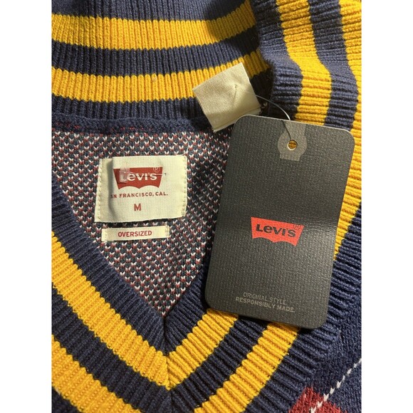 New Levis Stay Loose V-NECK SWEATER Mens Oversized Fit Multi Color Sz XS - Picture 5 of 5
